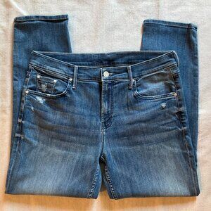 Mother Women’s The Dropout Cropped Boyfriend Jeans, Graffiti Girl, Sz 28